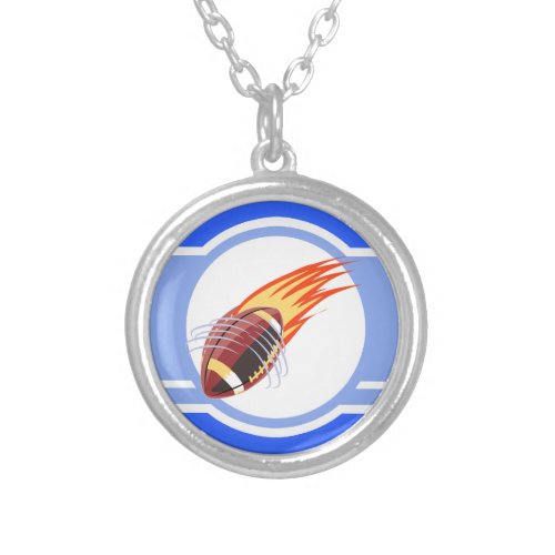 Flaming Football Blue Silver Plated Necklace