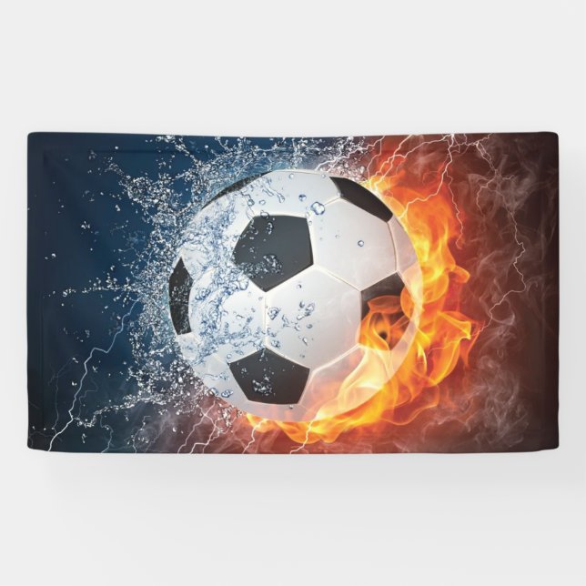 Flaming Football/Soccer Ball Throw Pillow Banner (Horizontal)