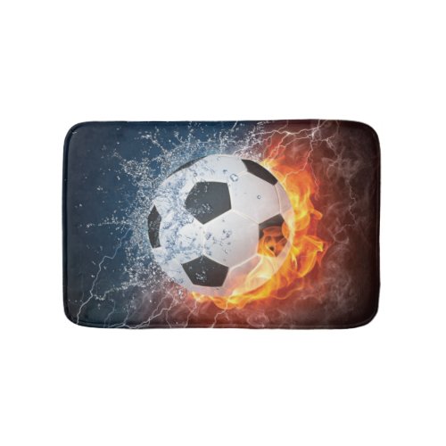 Flaming FootballSoccer Ball Throw Pillow Bath Mat