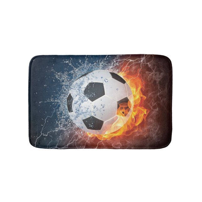 Flaming Football/Soccer Ball Throw Pillow Bath Mat (Front)