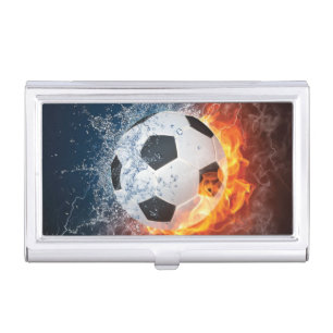 Flaming Football/Soccer Ball Throw Pillow Business Card Case