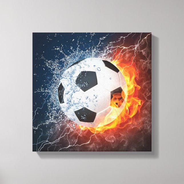 Flaming Football/Soccer Ball Throw Pillow Canvas Print (Front)