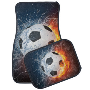 Flaming Football/Soccer Ball Throw Pillow Car Floor Mat
