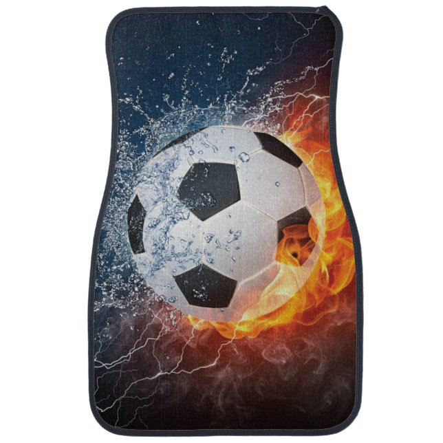 Flaming Football/Soccer Ball Throw Pillow Car Floor Mat (Front)