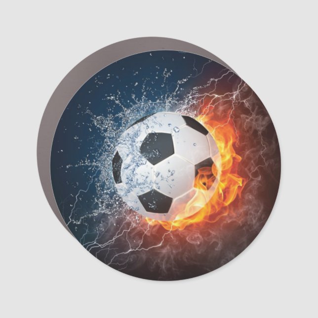 Flaming Football/Soccer Ball Throw Pillow Car Magnet (Front)
