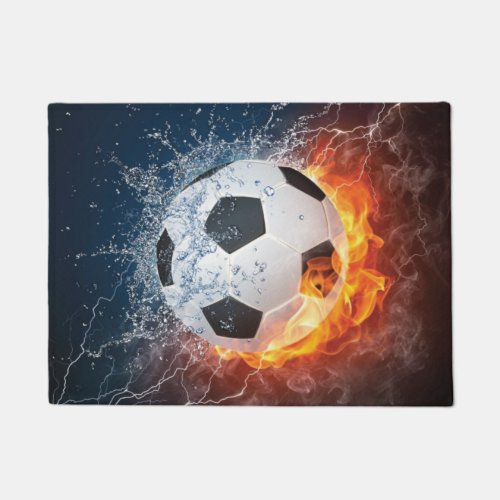 Flaming FootballSoccer Ball Throw Pillow Doormat