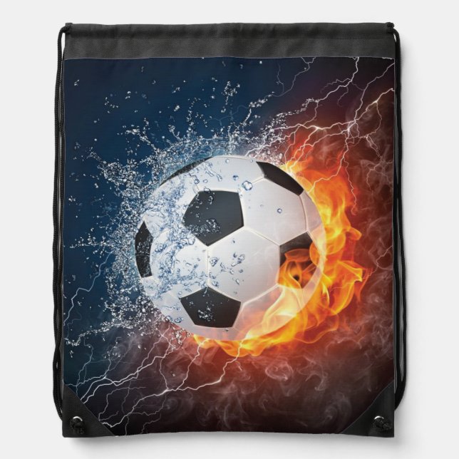 Flaming Football/Soccer Ball Throw Pillow Drawstring Bag (Front)