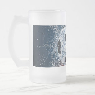 Flaming Football/Soccer Ball Throw Pillow Frosted Glass Beer Mug