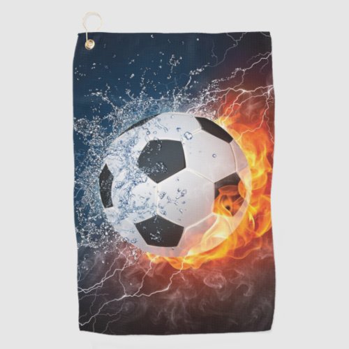 Flaming FootballSoccer Ball Throw Pillow Golf Towel