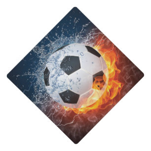 Flaming Football/Soccer Ball Throw Pillow Graduation Cap Topper