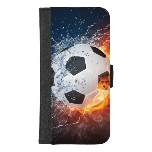 Flaming Football/Soccer Ball Throw Pillow iPhone Wallet Case (Front)