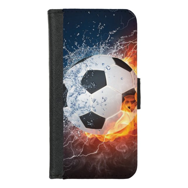 Flaming Football/Soccer Ball Throw Pillow iPhone Wallet Case (Front)