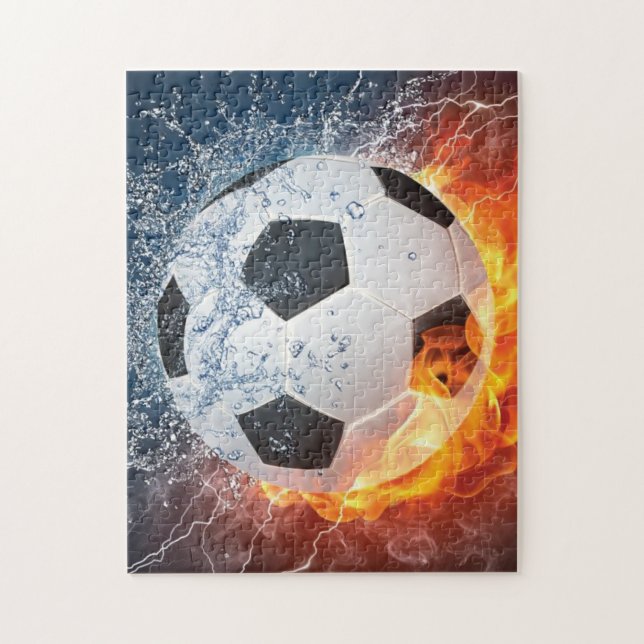Flaming Football/Soccer Ball Throw Pillow Jigsaw Puzzle (Vertical)