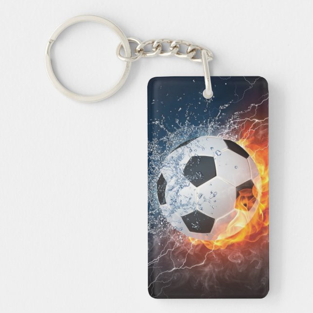 Flaming Football/Soccer Ball Throw Pillow Keychain (Front)