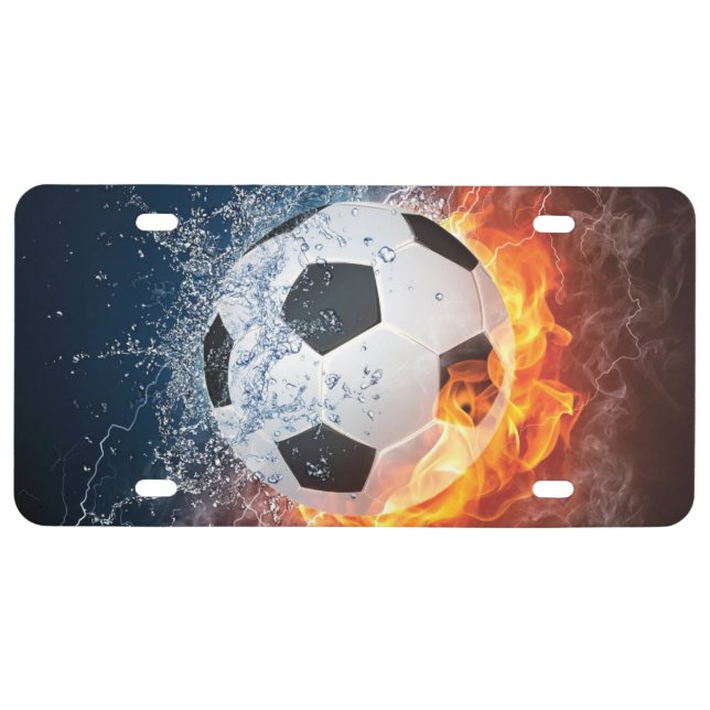 Flaming Football/Soccer Ball Throw Pillow License Plate (Front)