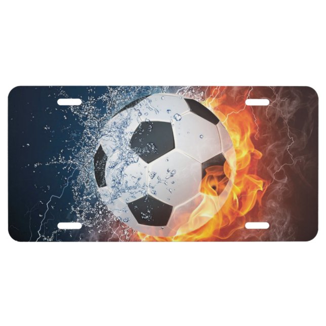 Flaming Football/Soccer Ball Throw Pillow License Plate (Front)
