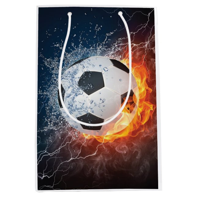 Flaming Football/Soccer Ball Throw Pillow Medium Gift Bag (Front)