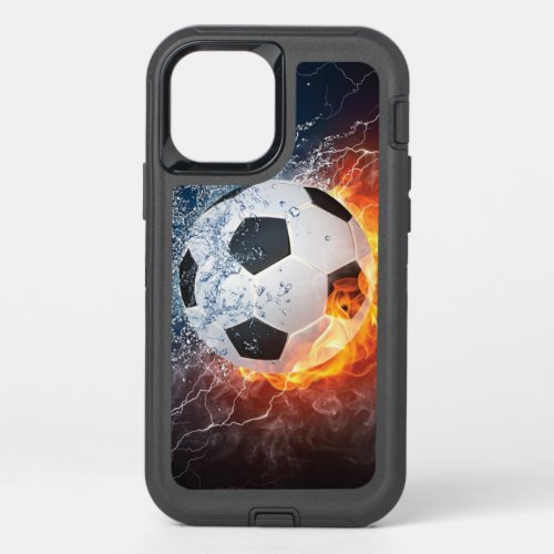 Flaming FootballSoccer Ball Throw Pillow OtterBox Defender iPhone 12 Case