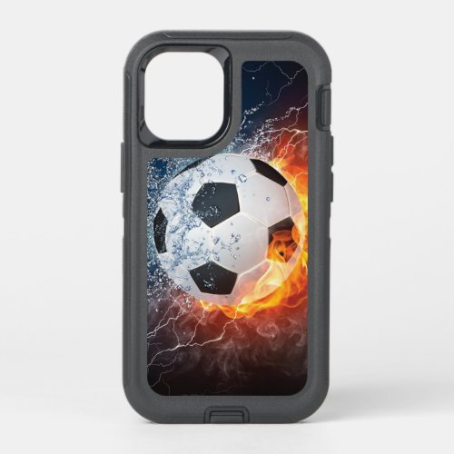 Flaming FootballSoccer Ball Throw Pillow OtterBox Defender iPhone 12 Mini Case