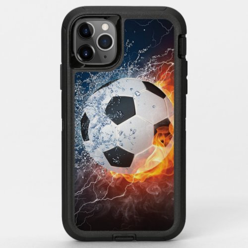 Flaming FootballSoccer Ball Throw Pillow OtterBox Defender iPhone 11 Pro Max Case