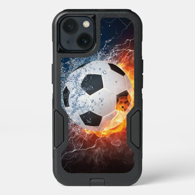 Flaming Football/Soccer Ball Throw Pillow Otterbox iPhone Case (Back)