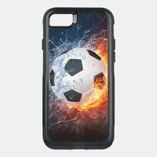 Flaming Football/Soccer Ball Throw Pillow Otterbox iPhone Case (Back)