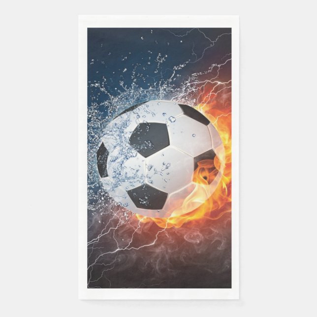Flaming Football/Soccer Ball Throw Pillow Paper Guest Towels (Front)