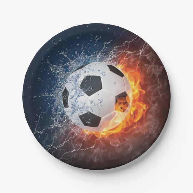 Flaming Football/Soccer Ball Throw Pillow Paper Plates (Front)