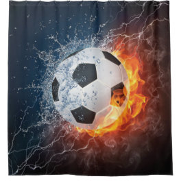 Flaming Football/Soccer Ball Throw Pillow Shower Curtain