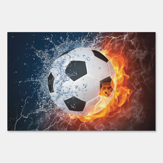 Flaming Football/Soccer Ball Throw Pillow Sign (Front)