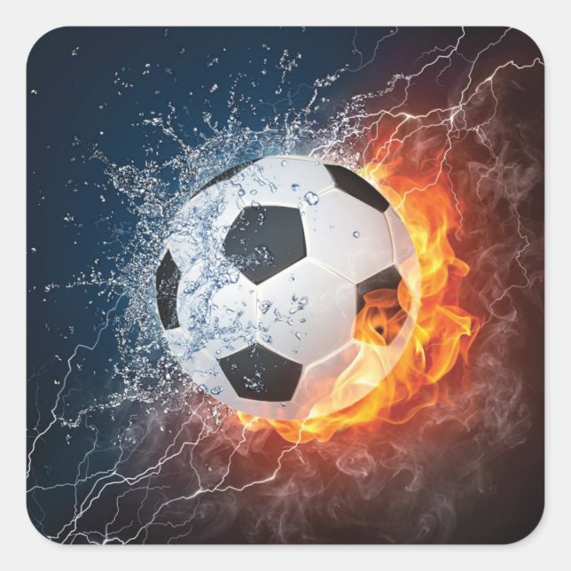 Flaming Football/Soccer Ball Throw Pillow Square Sticker (Front)
