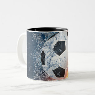 Flaming Football/Soccer Ball Throw Pillow Two-Tone Coffee Mug