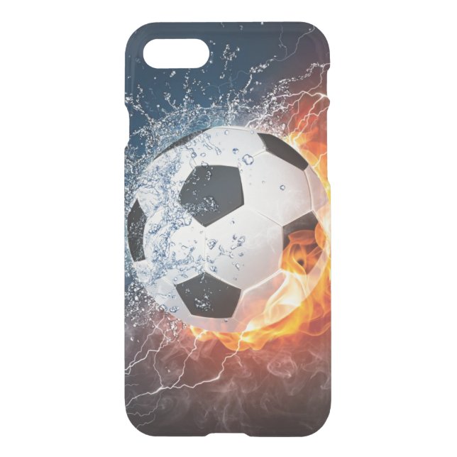 Flaming Football/Soccer Ball Throw Pillow Uncommon iPhone Case (Back)