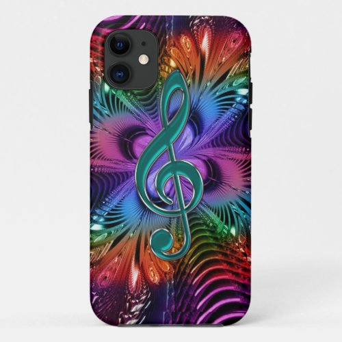 Flaming Fractal Music Treble Clef Case for iPhone