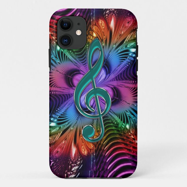 Flaming Fractal Music Treble Clef Case for iPhone (Back)