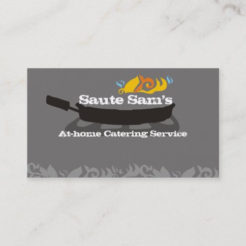 Flaming frying pan skillet chef catering biz cards