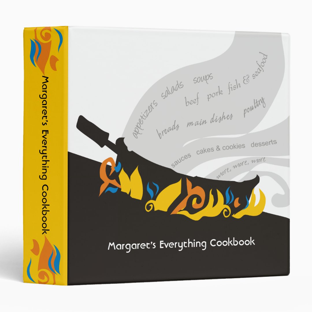 Flaming frying pan skillet recipe cookbook binder Zazzle