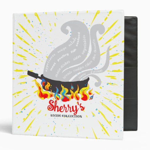Flaming frying pan skillet recipe cookbook binder Zazzle