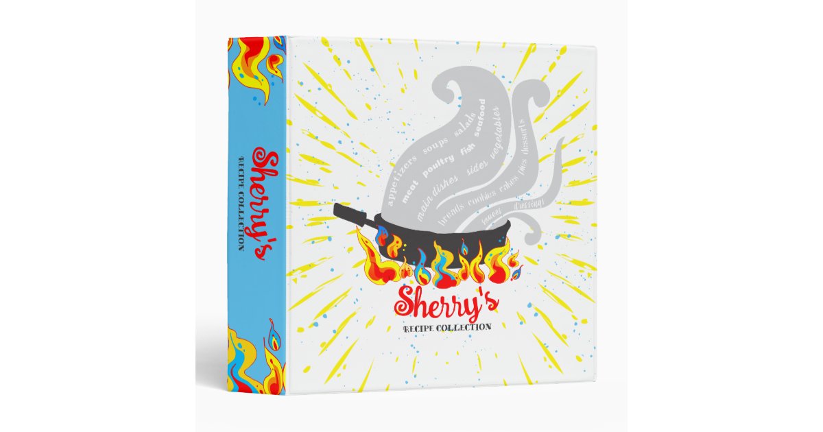 Flaming frying pan skillet recipe cookbook binder Zazzle