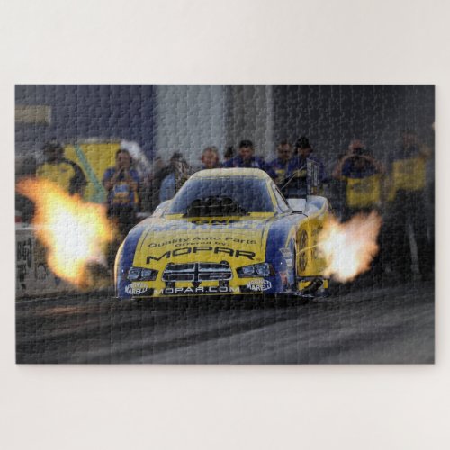 Flaming Funny Car Drag Racer Sports Jigsaw Puzzle