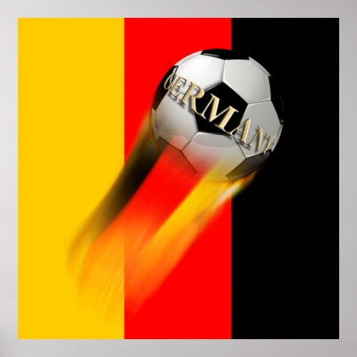 Flaming Germany Soccer Ball on Flag Poster
