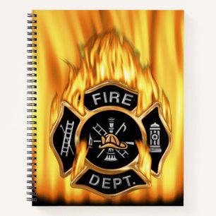 Flaming Gold Firefighter Badge Notebook