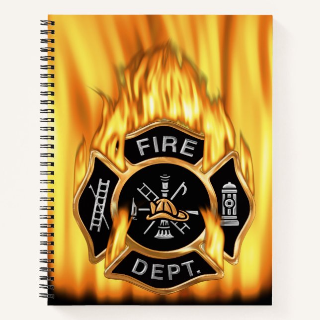 Flaming Gold Firefighter Badge Notebook (Front)