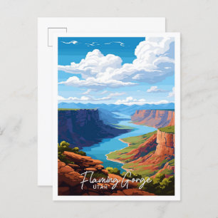 Flaming Gorge Utah Art Travel Vintage illustration Postcard