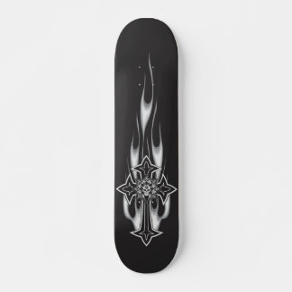 Flaming Goth Skull Cross Skateboard Deck