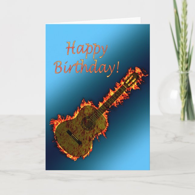Flaming guitar birthday card (Front)