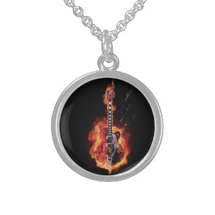 Flaming Guitar Charm Necklace