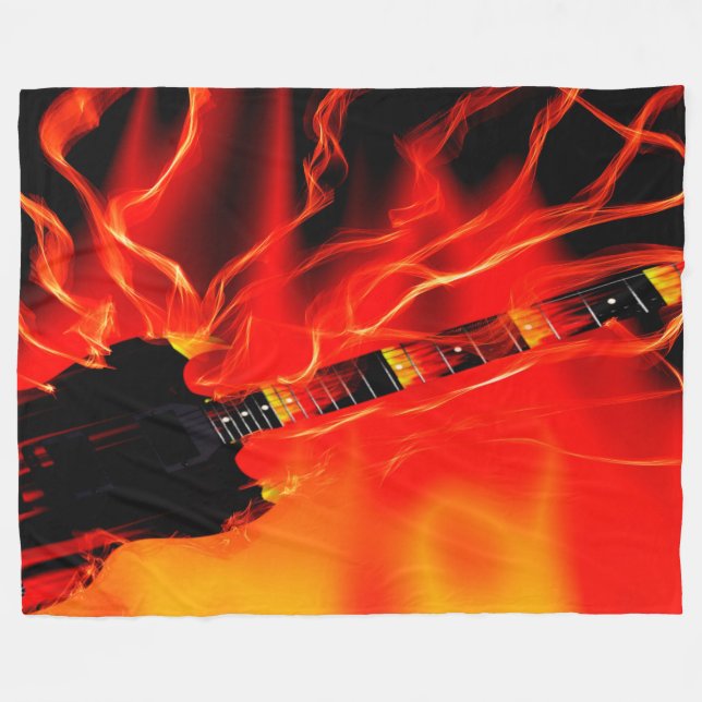 Flaming Guitar Fleece Blanket (Front (Horizontal))