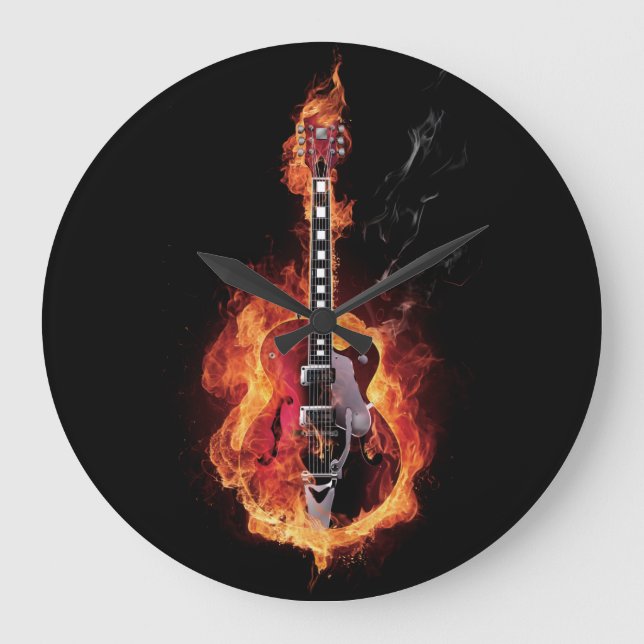 Flaming Guitar Large Clock (Front)