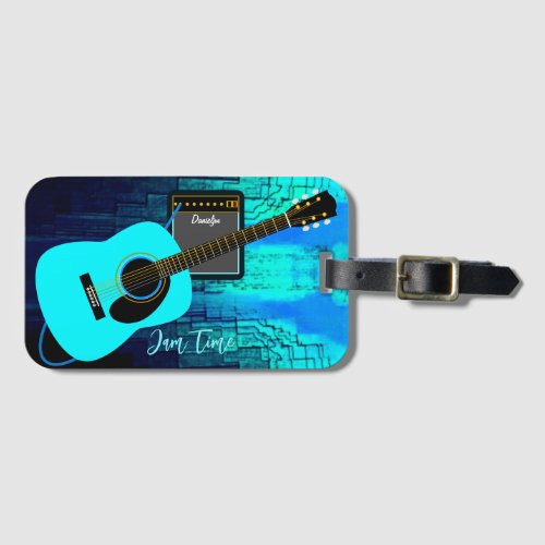 Flaming Guitar Luggage Tag